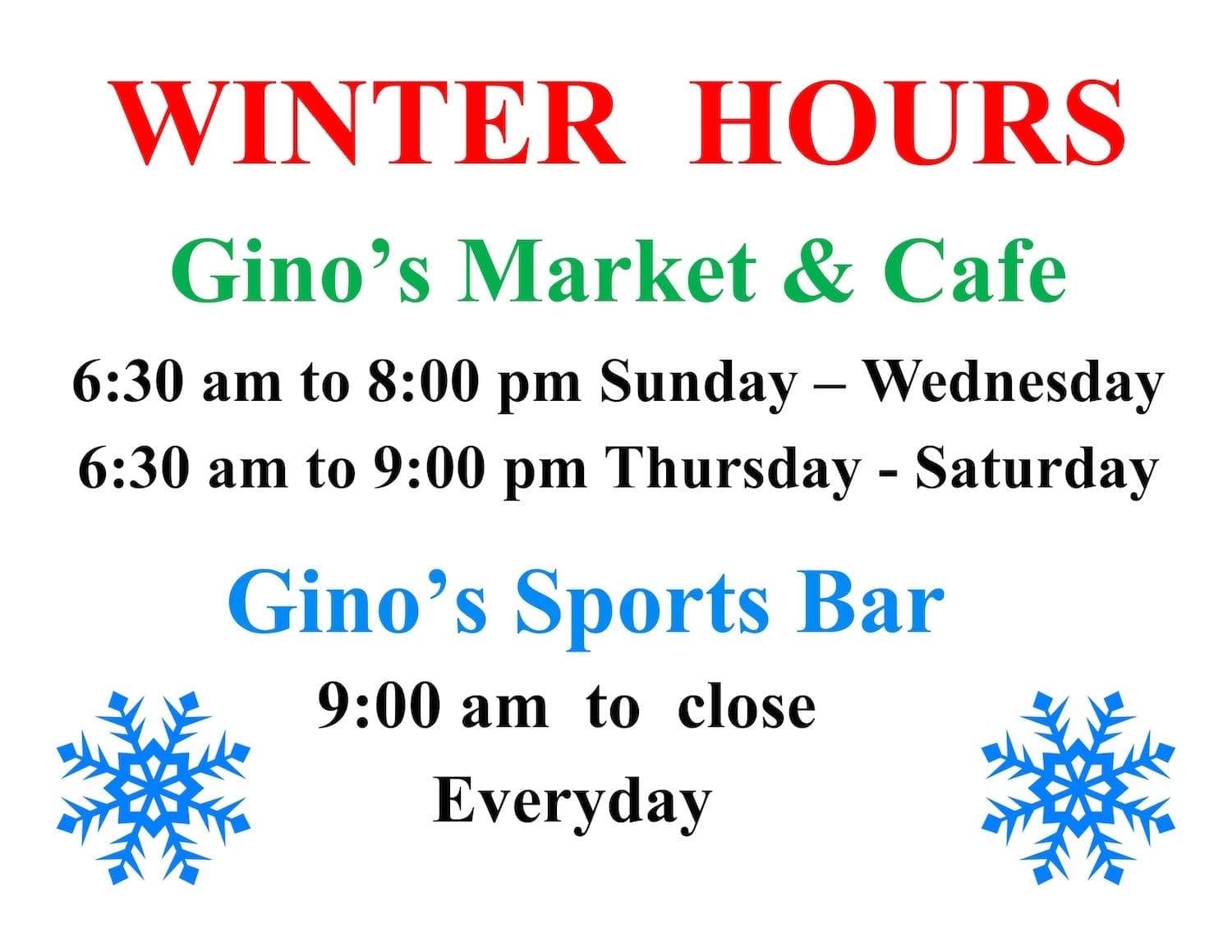 Winter Hours